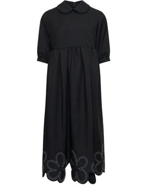 Comme des Garçons Flower-Embroidered Scalloped Dress - Black