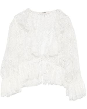 Chloé Blouse Volantée À Fleurs En Dentelle - Blanc