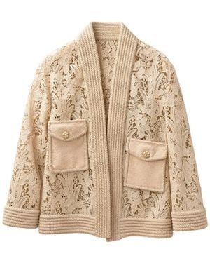 Edward Achour Paris Floral-Lace Flap-Pocket Jacket - Natural