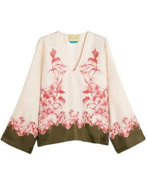 Momoní Long Sleeve Floral Print Blouse - Pink