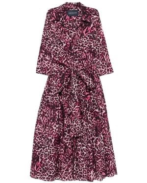 Samantha Sung Leopard-Print Belted Dress - Purple