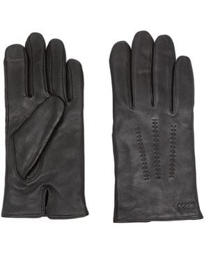 BOSS Logo-Lettering Leather Gloves - Black