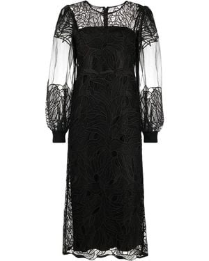 Alberta Ferretti Lace-Overlay Midi Dress - Black
