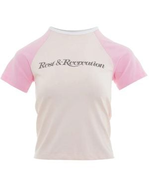 Rest&Recreation Logo-Print Raglan-Sleeve T-Shirt - Pink