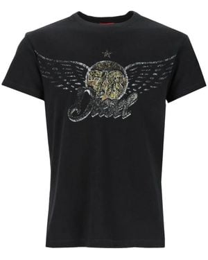 DIESEL Cotton-Hemp T-Shirt With Concert Graphics - Black