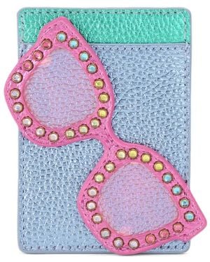 Kurt Geiger Sunglasses-Motif Leather Card Holder - Gray