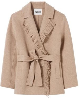 Claudie Pierlot フリンジ ベルテッド コート - ナチュラル