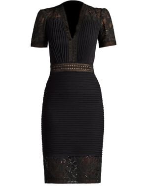 Tadashi Shoji Brone Lace Pleated Dress - Black