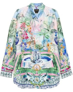 CAMILLA Animal-Print Point-Collar Shirt - Blue