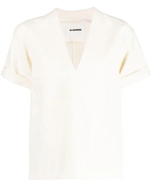 Jil Sander V-Neck Linen-Blend Blouse - White