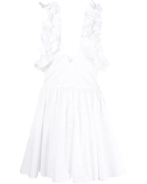 MSGM Ruffled-Sleeve Flared Dress - White