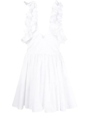 MSGM Ruffled-Sleeve Flared Dress - White