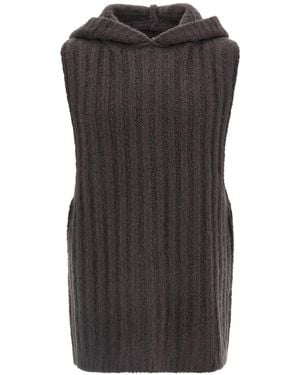 Rick Owens Ribbed-Knit Hooded Tank Top - Black