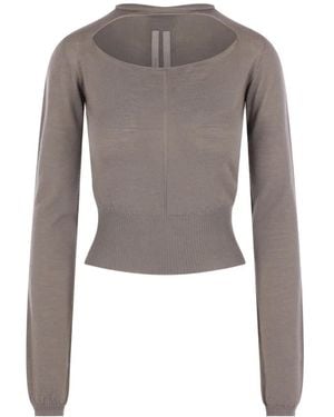 Rick Owens Cut-Out Ribbed-Trim Sweater - Gray