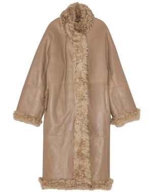 Remain Shearling Leather Long Coat - Natural