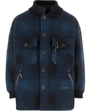 and wander Button Checked Jacket - Blue
