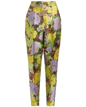 Elie Saab Brocade Floral-Print Pants - Green