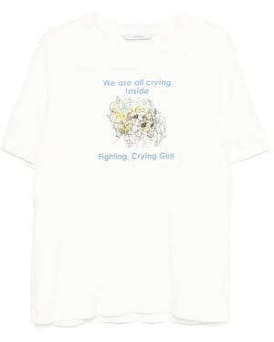 Pushbutton T-Shirt Met Print - Wit