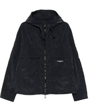 Emporio Armani Hooded Crinkled-Texture Jacket - Black
