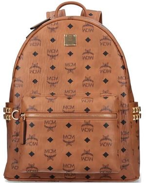 MCM Logo Studded Backpack - Brown