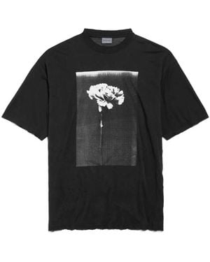 Balenciaga Flower-Print Distressed T-Shirt - Black