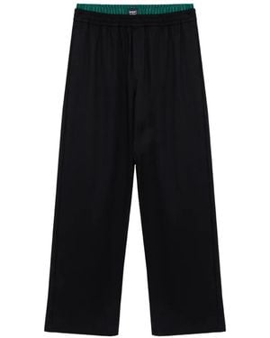 MSGM Logo-Patch Layered-Waistband Trousers - Black