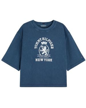 Tommy Hilfiger Logo-Embroidered Oversized T-Shirt - Blue
