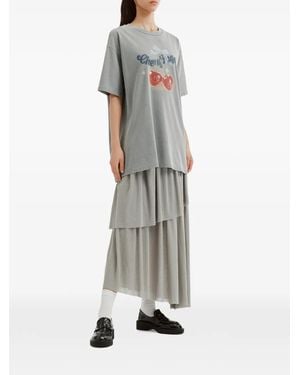 B+ AB Tiered Asymmetric Midi Skirt - White