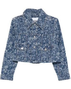 Ganni Cropped Jack Met Bloemen - Blauw