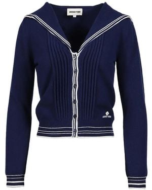 ShuShu/Tong Sailor-Collar Knit Cardigan - Blue
