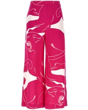 Valentino Garavani Cady Panther Cropped Trousers - Pink