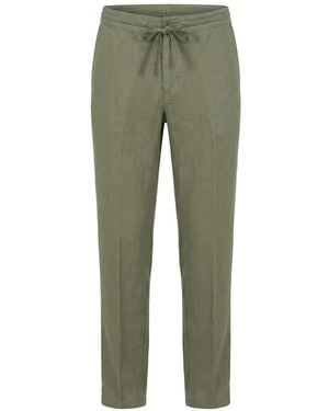 120% Lino Drawstring-Waist Trousers - Green