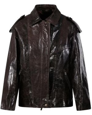 Salvatore Santoro Crinkled-Finish Leather Jacket - Black