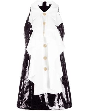 Balmain Ruffle-Panel Sequinned Minidress - Black