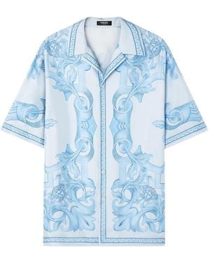 Versace Short-Sleeved Shirt With Baroque Print - Blue