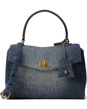 Ralph Lauren Small Farrah Leather-Trim Denim Tote Bag - Blue