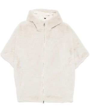 SERGIO MORETTI FIRENZE Hooded Short-Sleeve Faux-Fur Jacket - White