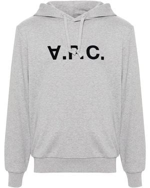 A.P.C. Flocked-Logo Cotton Hoodie - Grey