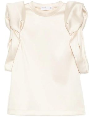 Toga Satin Roll-Sleeves Top - White