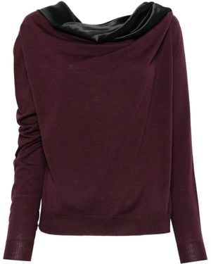 Alberta Ferretti Satin-Panel Wool Jumper - Purple