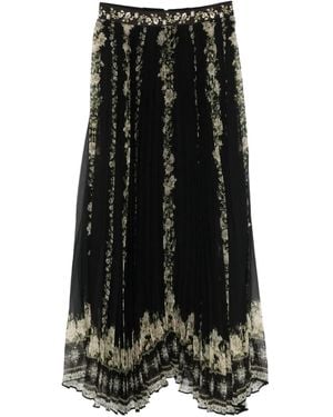 Alice + Olivia Katz Floral Pleated Maxi Skirt - Black