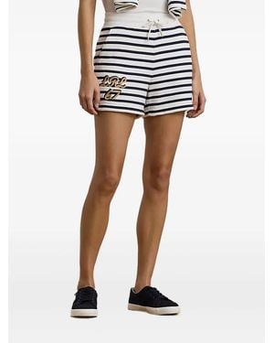 Ralph Lauren Striped Embroidered-Logo Shorts - Black