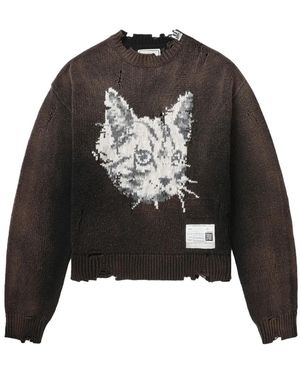 Maison Mihara Yasuhiro Jersey con motivo de gato en jacquard - Negro