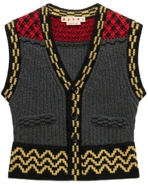 Marni Jacquard-Knitted Geometric-Trim Waistcoat - Black