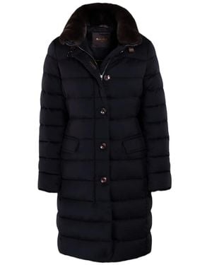 Moorer Quilted Faux Fur-Collar Coat - Blue