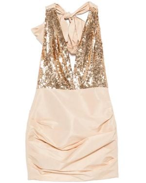 Elisabetta Franchi Sequin-Embellished Ruched Mini Dress - Natural