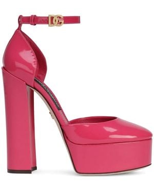 Dolce & Gabbana Logo-plaque Platform Mules - Pink