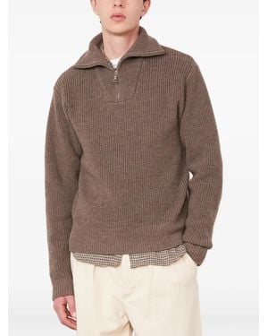 Officine Generale Tarek Ribbed-Knit Quarter-Zip Sweater - Brown