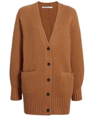 Another Tomorrow Ribbed-Knit Cashmere Cardigan - Brown
