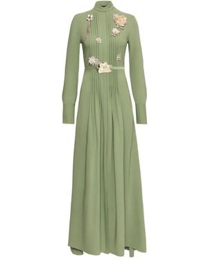Oscar de la Renta Embroidered Silk-Blend Georgette Gown - Green